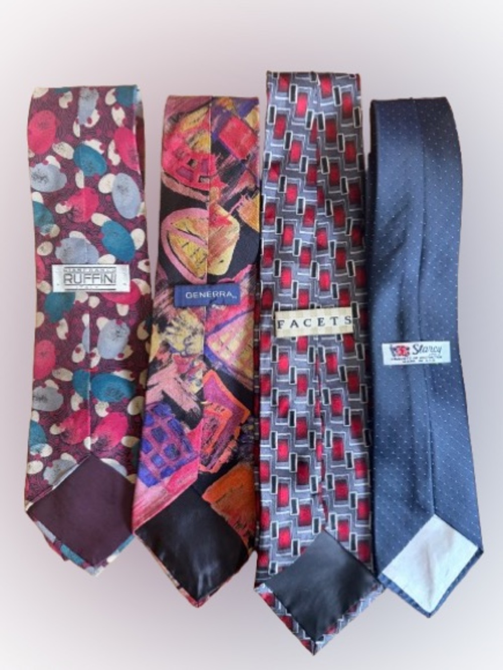 Men’s Tie Lot 4 Bold Abstract Retro Neckties Generra Ruffini Facets Statement